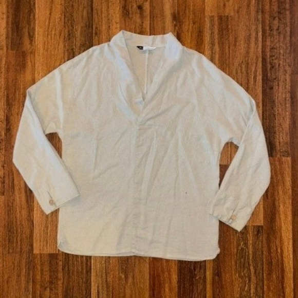 Kidoriman Tops - Kidoriman Light Grey Linen Blend V-Neck Pullover Long Sleeve Top Mens Large